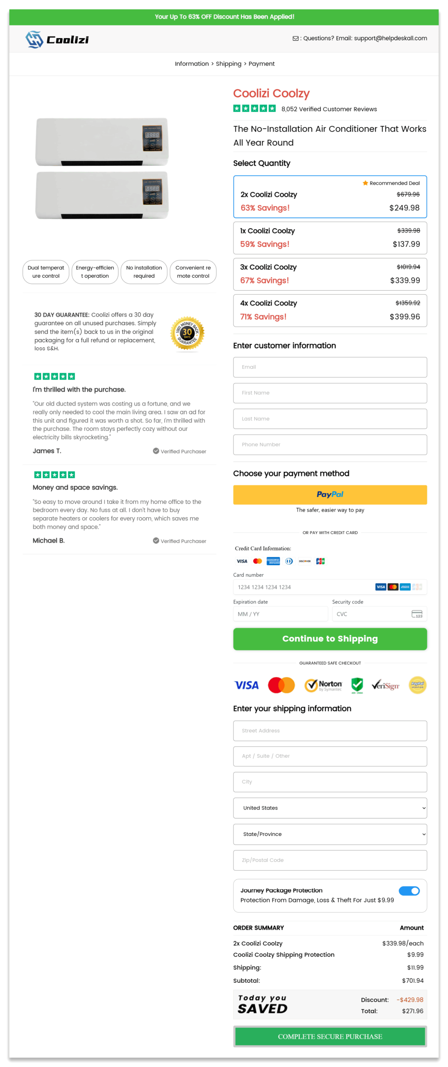 Coolizi Portable AC secure checkout page